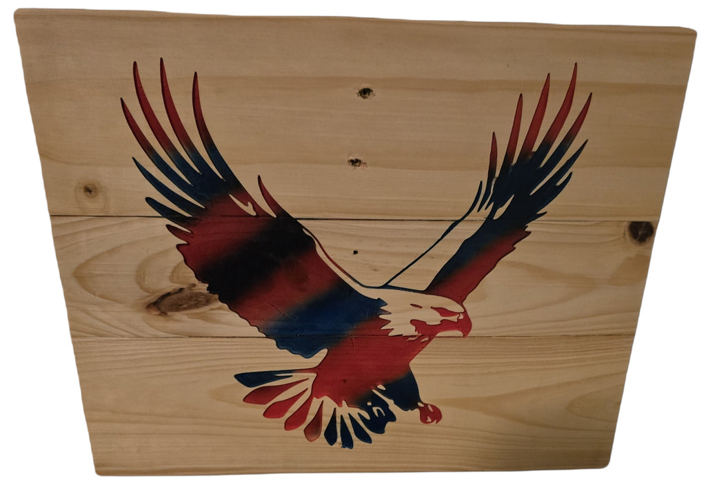TK Wood Designs patriotic American Eagle wood wall art with red, white, and blue colors.