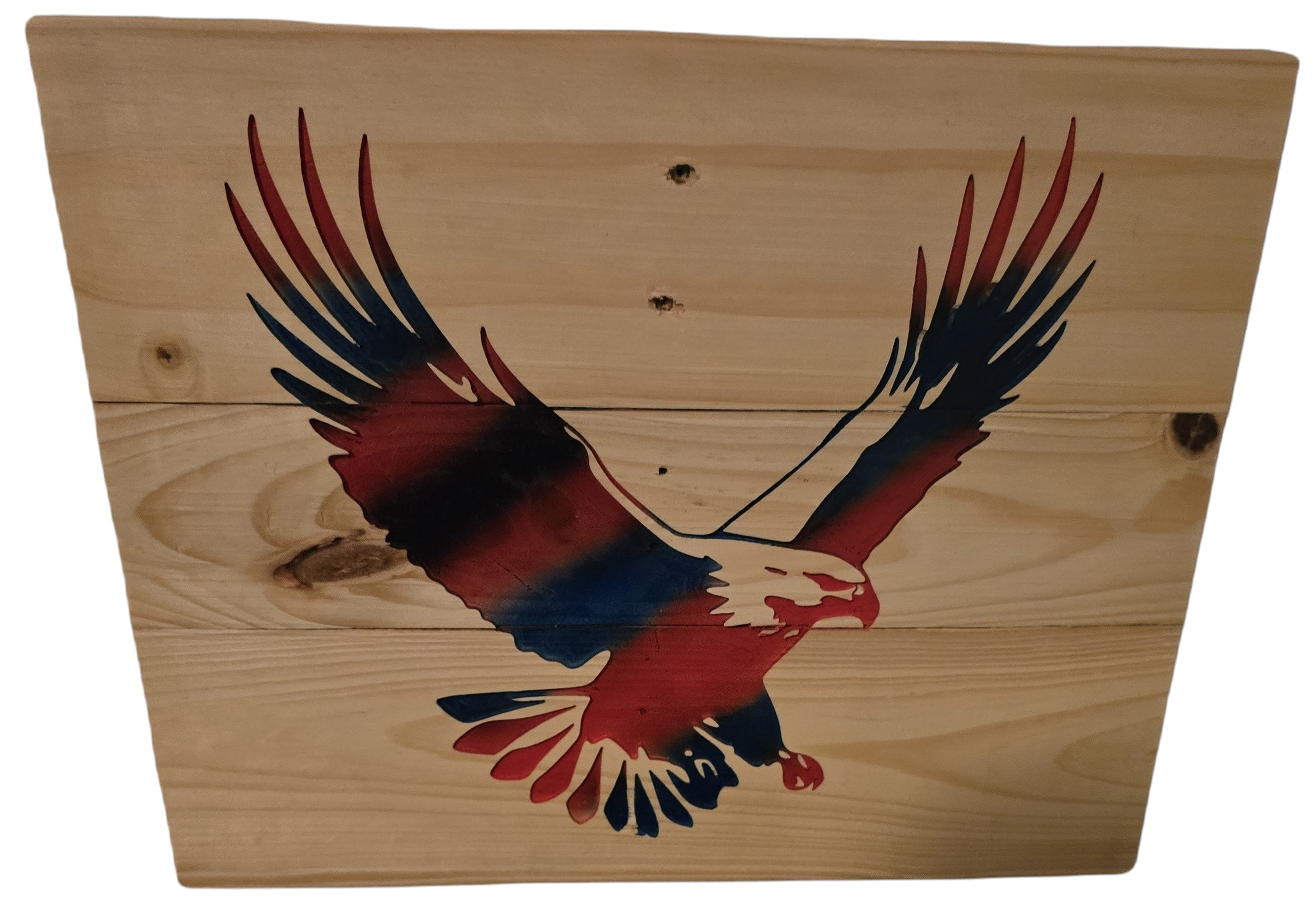 TK Wood Designs patriotic American Eagle wood wall art with red, white, and blue colors.