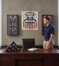 TK Wood Designs Army veteran wood sign with skull, helmet, crossed rifles, and distressed US flag design.