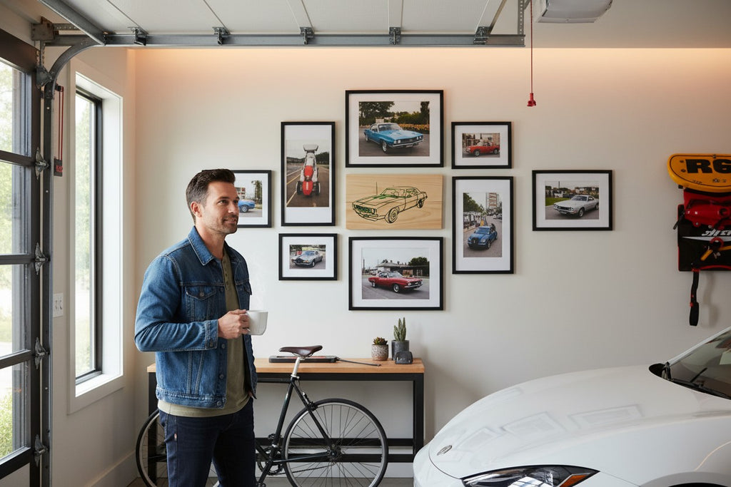 TK Wood Designs Camero green car graphic on salvaged wood sign. Rustic, natural wood grain.
