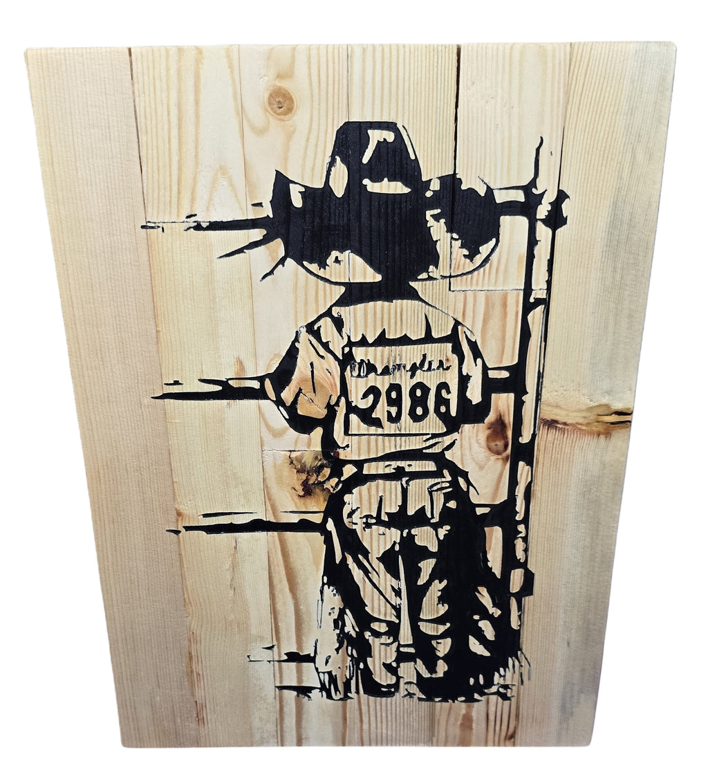 TK Wood Designs child cowboy wooden sign with black stencil art of a child in a cowboy hat and western wear. Perfect for nursery or playroom.