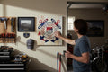 TK Wood Designs United States Coast Guard sign made from salvaged wood with anchors and cannons. Red, white, and blue.