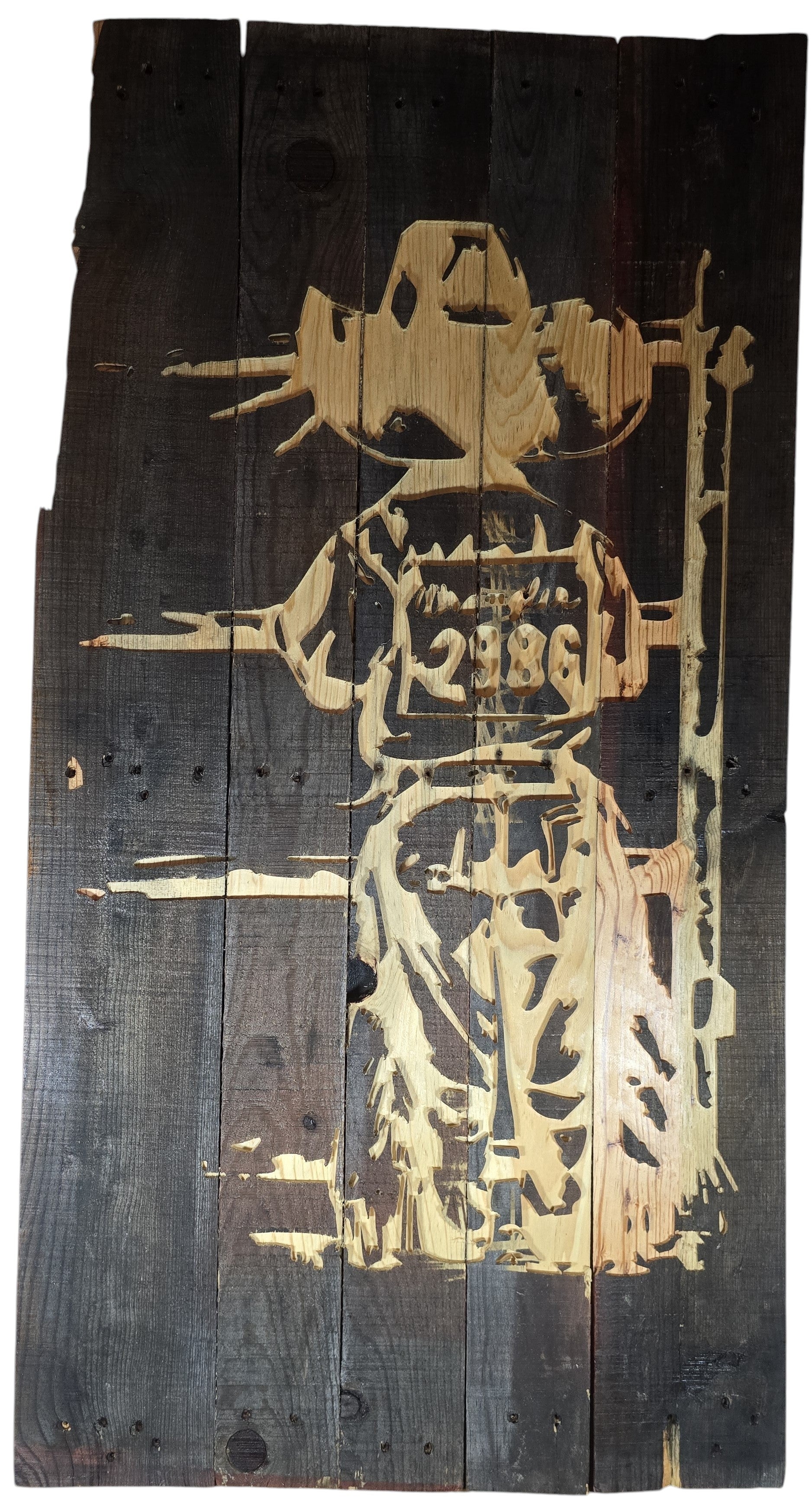 TK Wood Designs rustic cowboy silhouette wall art on reclaimed wood with distressed dark finish and natural wood tones.