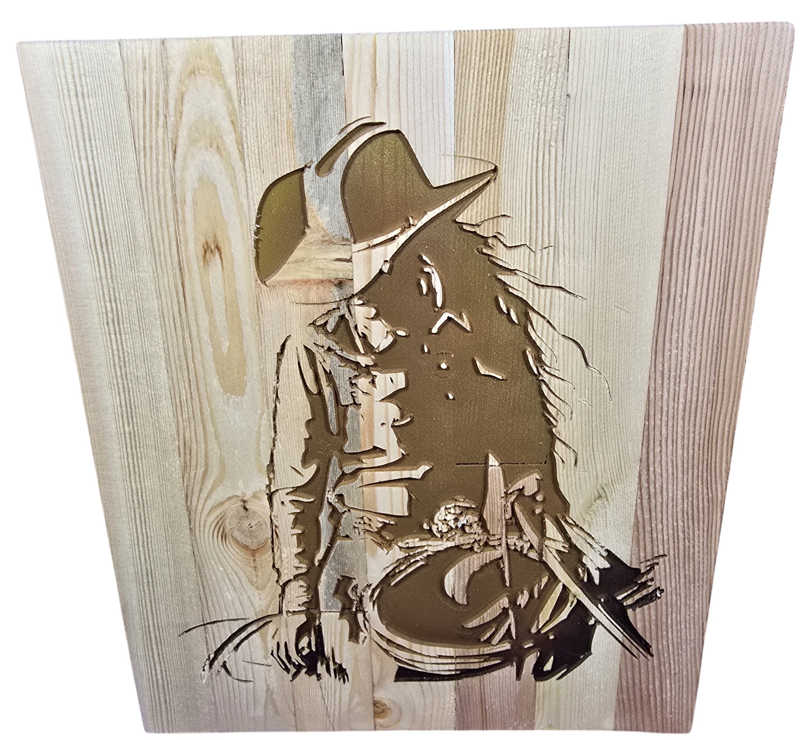 TK Wood Designs handcrafted wooden wall art featuring a cowgirl silhouette carved from premium wood. Rustic western style.
