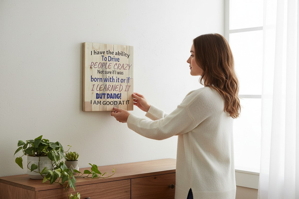 TK Wood Designs wooden sign with text "I have the ability To Drive PEOPLE CRAZY Not sure if I was born with it or if I LEARNED IT BUT DANG! I AM GOOD AT IT"