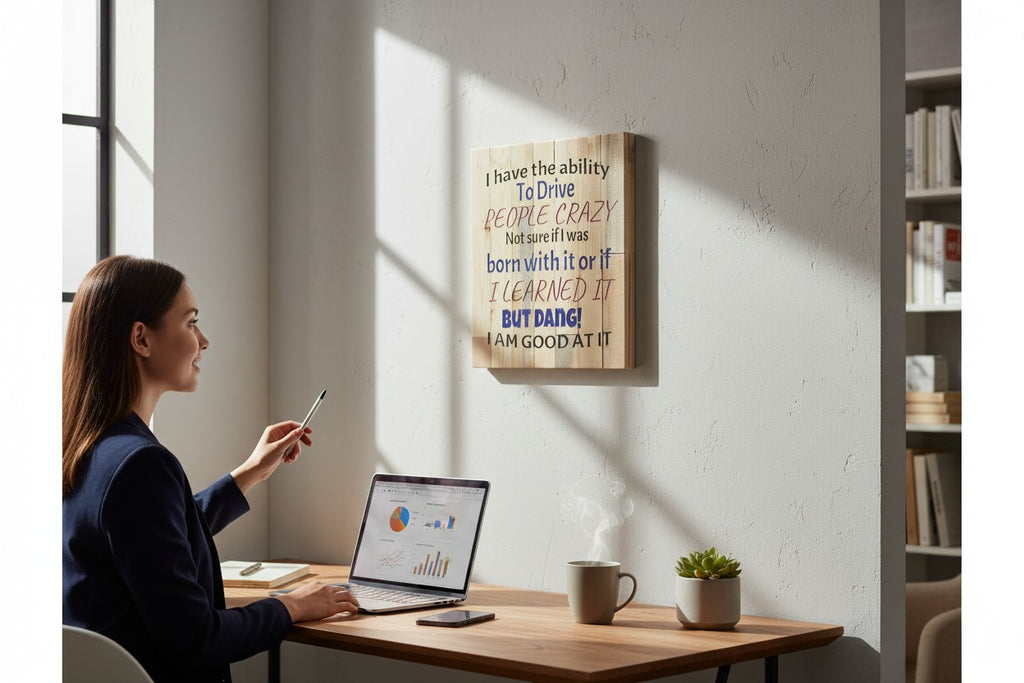 TK Wood Designs wooden sign with text "I have the ability To Drive PEOPLE CRAZY Not sure if I was born with it or if I LEARNED IT BUT DANG! I AM GOOD AT IT."