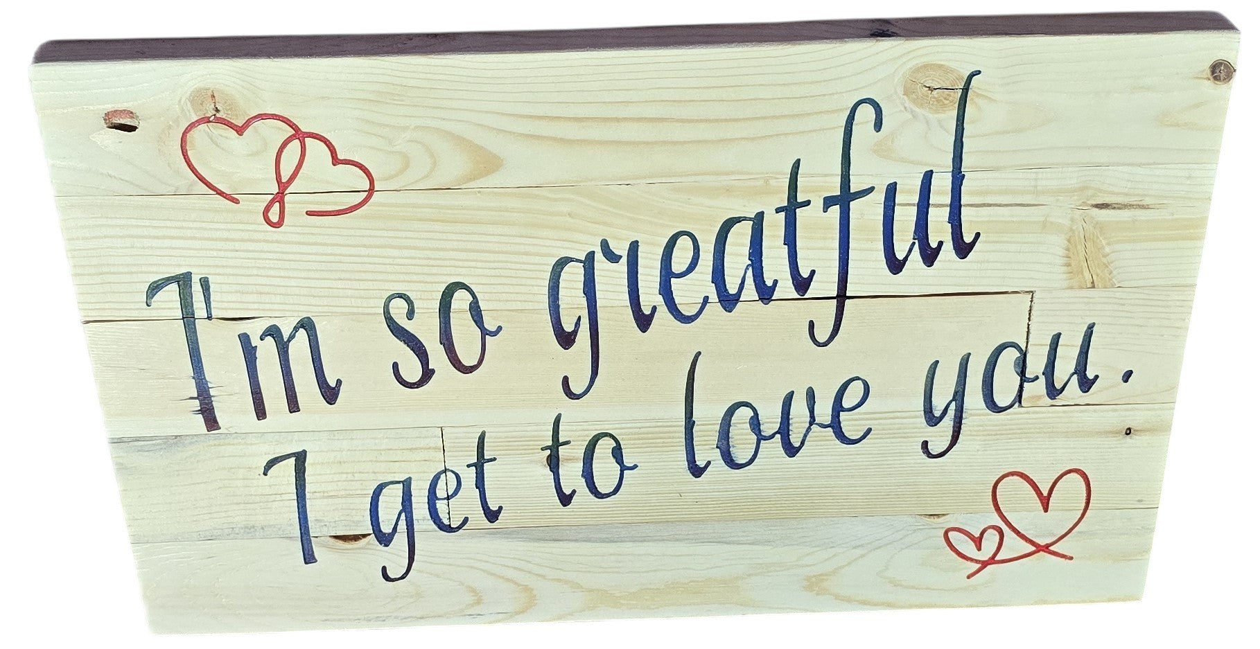 TK Wood Designs natural wood sign with navy blue script