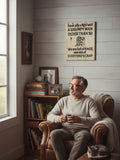 TK Wood Designs rustic wooden wall sign with humorous text about grumpy men hanging in a cozy living room.