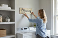 TK Wood Designs rustic light wood sign with black script lettering that says "Laundry".