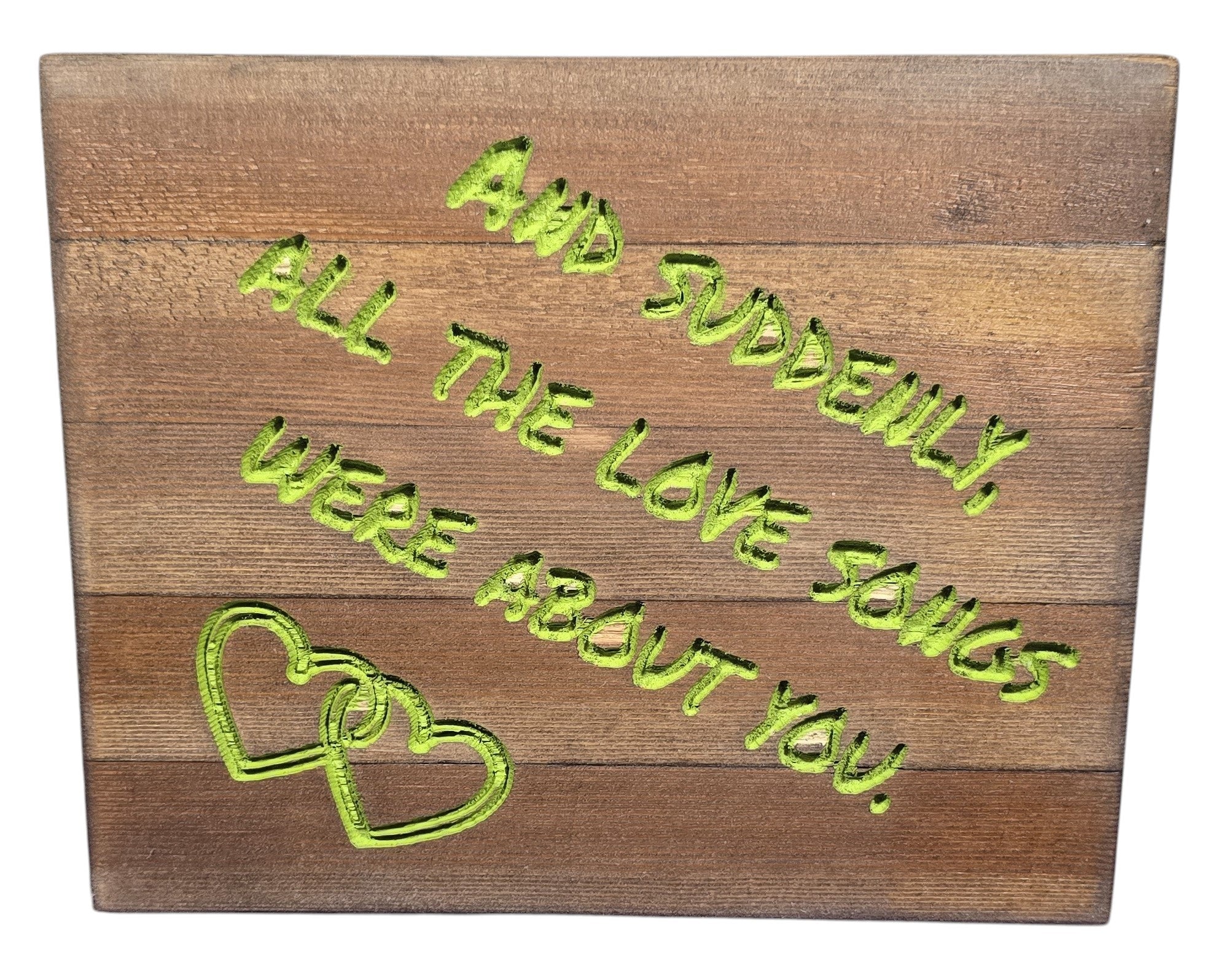 TK Wood Designs rustic wood sign with carved green lettering