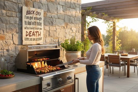 TK Wood Designs humorous reclaimed wood sign with 'Back off I've got enough to deal with today without having to make your death look like an accident' text.