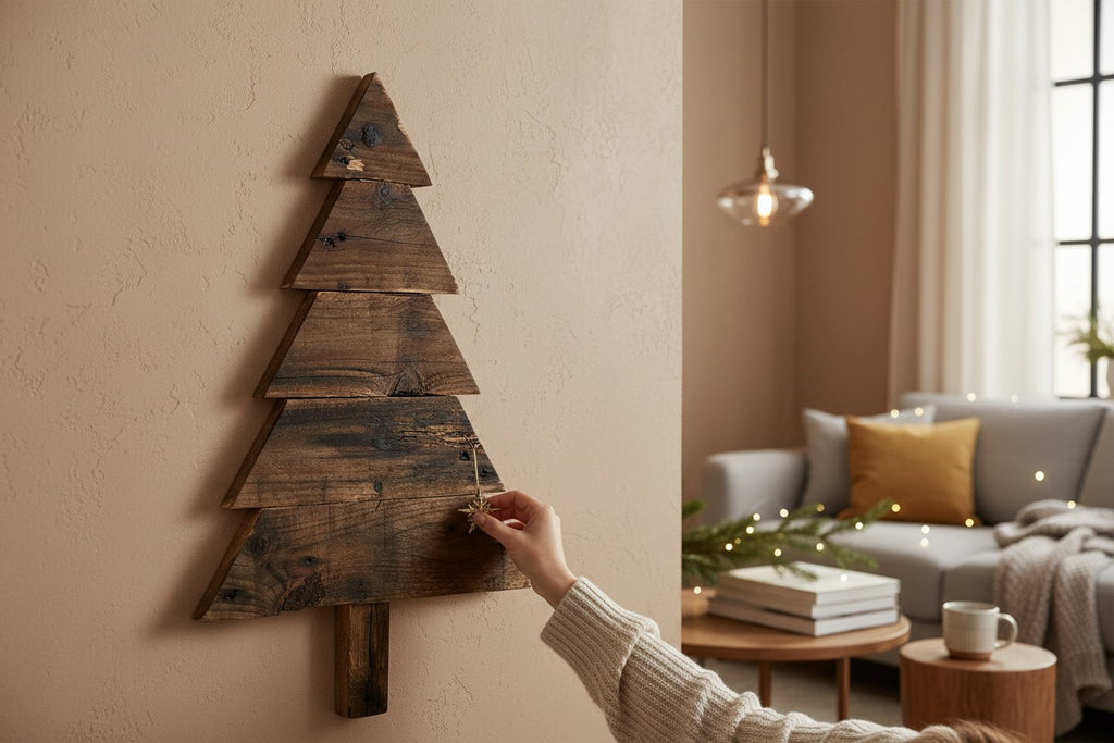 TK Wood Designs rustic wooden Christmas tree decoration, 23" tall, made from reclaimed wood with a distressed finish.