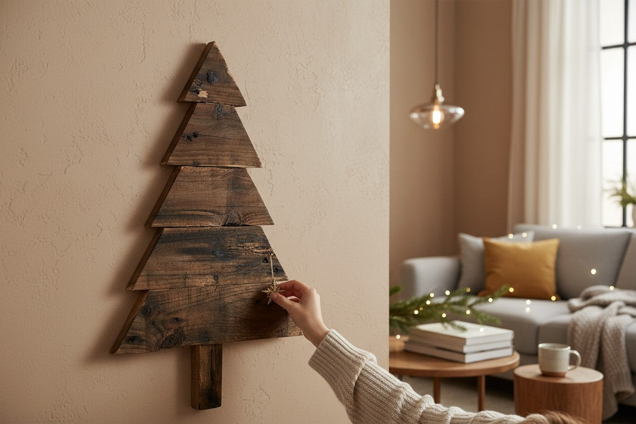 TK Wood Designs rustic wooden Christmas tree decoration, 23" tall, made from reclaimed wood with a distressed finish.
