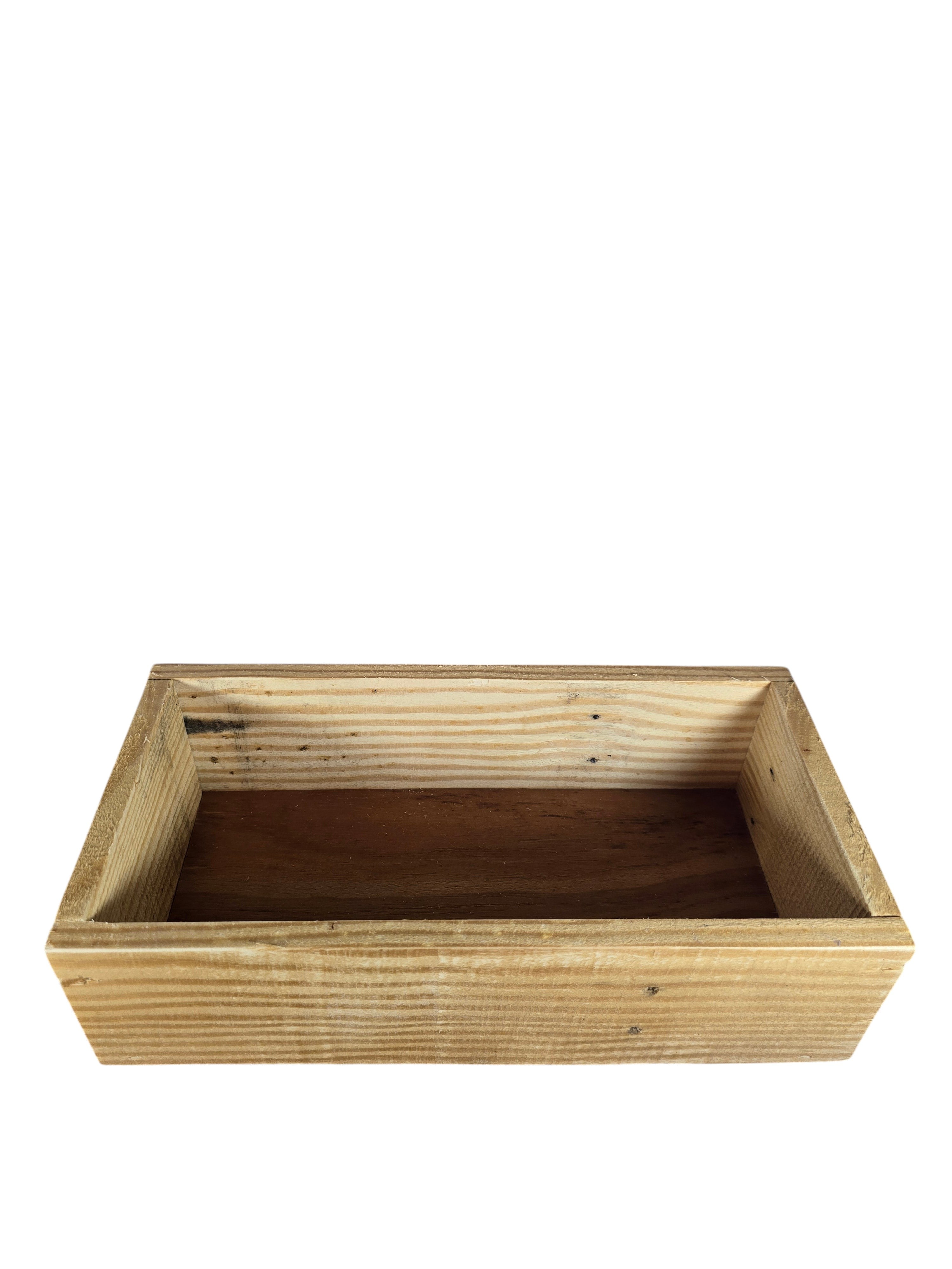 TK Wood Designs rustic rectangular wooden storage tray with natural grain finish for farmhouse home organization.