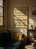 TK Wood Designs rustic wooden wall sign with sassy black and blue typography hanging in a cozy living room