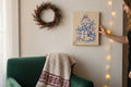 TK Wood Designs rustic wooden wall plaque featuring a blue line-art snowman illustration for holiday home decor.