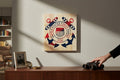 TK Wood Designs United States Coast Guard wooden wall art with anchor and cannons in red and blue.