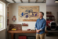 TK Wood Designs wooden sign with carved blue and purple vintage truck and text "Classic Times in a Classic Town Sebastian Florida"