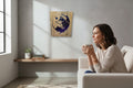 TK Wood Designs wooden wall art featuring a wolf silhouette against a mountain range and moon, with purple and blue gradient.