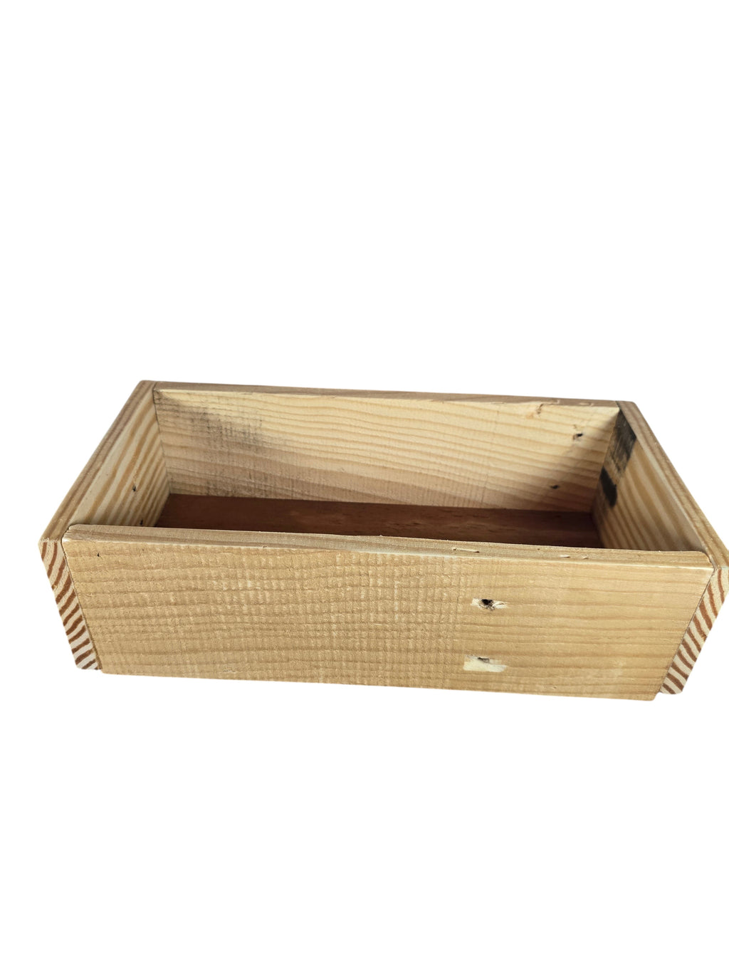 TK Wood Designs handcrafted natural wood storage tray with a rustic, minimalist rectangular design.