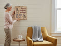 TK Wood Designs rustic wooden wall sign featuring a sweet lady and grumpy old man illustration held by a woman