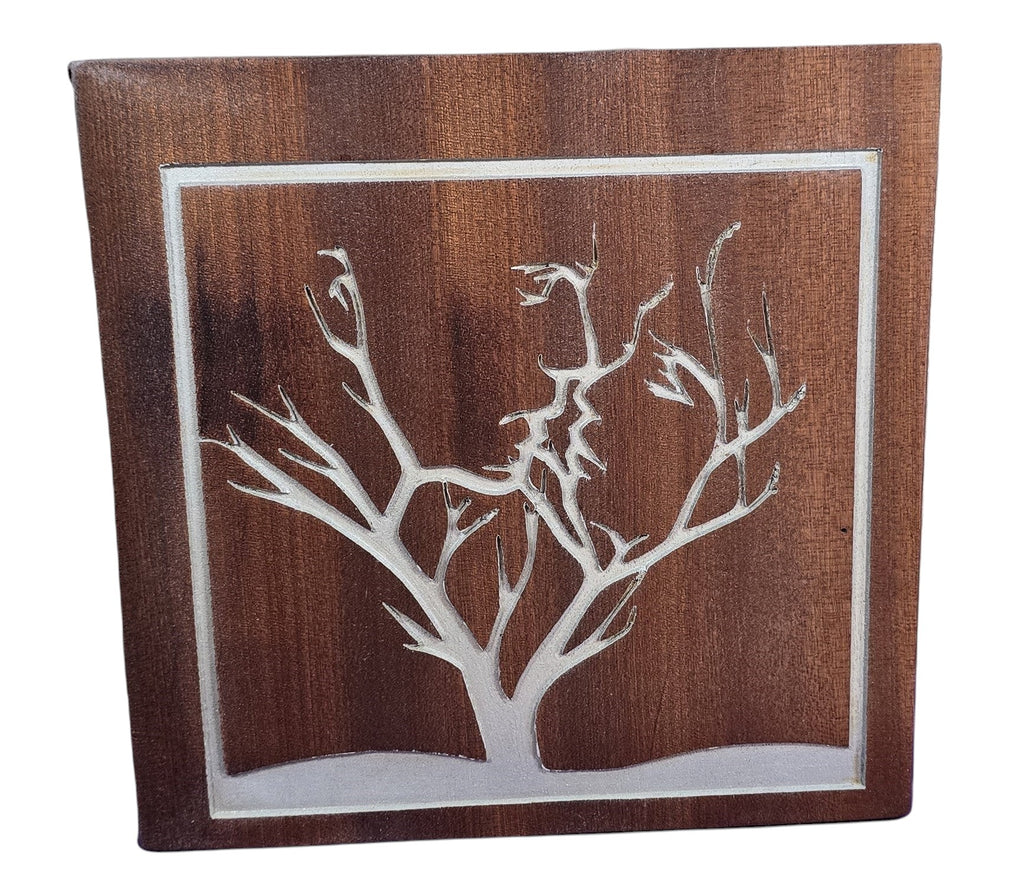 TK Wood Designs couple tree sign on cherry wood, featuring intertwined branches forming faces, 10" H x 9.5" W.