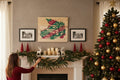 TK Wood Designs rustic wooden sign featuring a carved red and green Christmas truck hauling a pine tree. Festive holiday decor.