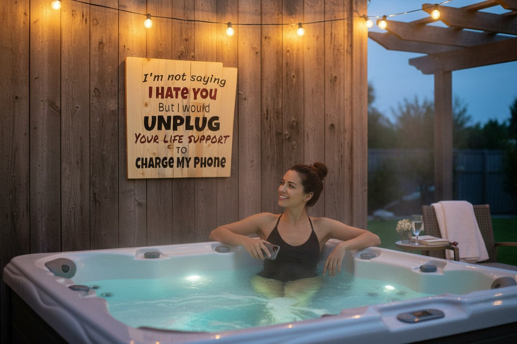 TK Wood Designs humorous wooden sign with text: I'm not saying I HATE YOU but I would UNPLUG YOUR LIFE SUPPORT TO CHARGE MY PHONE.