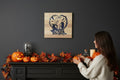 TK Wood Designs Jack and Sally wooden sign with blue silhouette art on a light wood background.