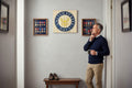 TK Wood Designs navy and gold United States Navy emblem carved on light wood.