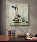 TK Wood Designs reclaimed wood sign featuring a black silhouette of soldiers raising the American flag, inspired by a historic moment.