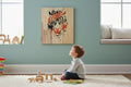 TK Wood Designs wooden sign featuring a fierce tiger stencil in orange and black. Natural wood grain.