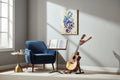 TK Wood Designs treble clef wood sign with blue and purple floral accents and musical notes.